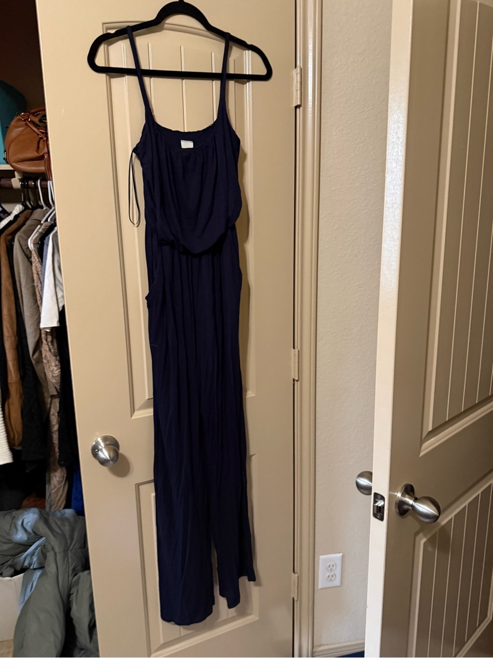 Kaileigh Navy Wide Leg Jumpsuit with Straps Size Medium